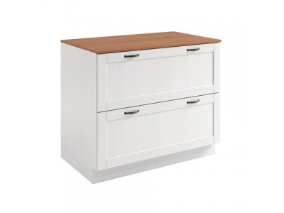 Armário bancada para cozinha com duas gavetas na cor branco lavado com honey / coleção Alma